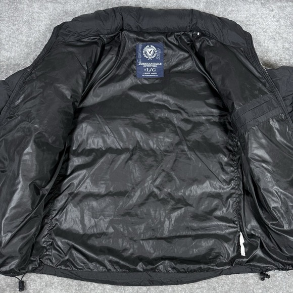 American Eagle Duck Down Jacket Men's Large Black Puffer Hood - Picture 3 of 10